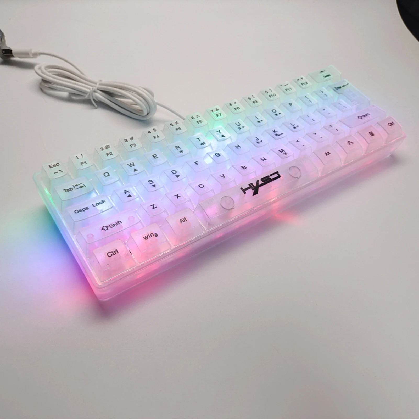 HXSJ V700T 61 Keys RGB Transparent Gaming Keyboard USB Backlit Keyboard Ergonomic Design Detachable Cable Mechanical Keyboard