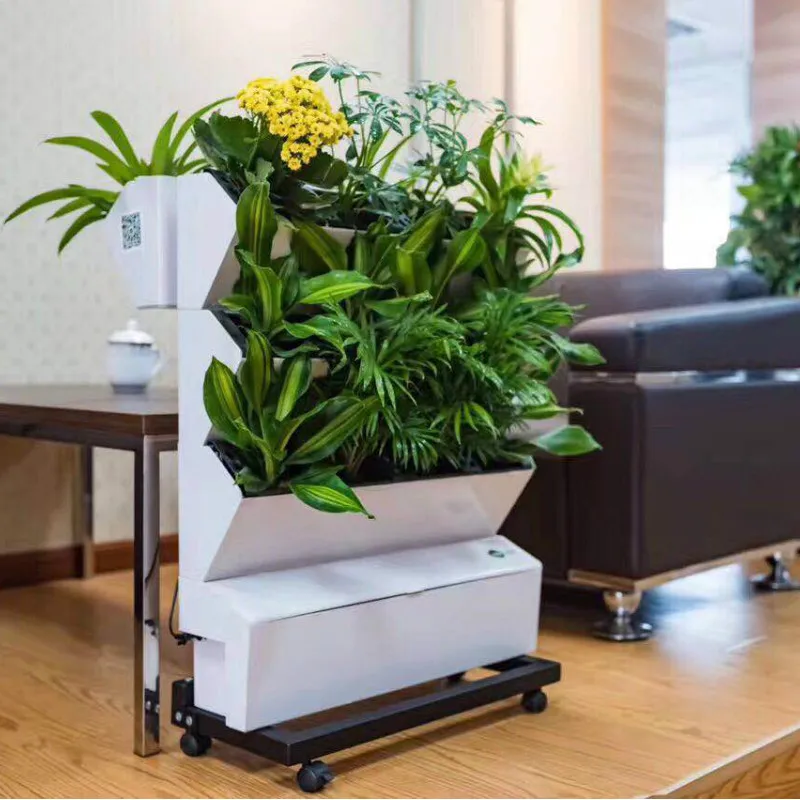 Véritables plantes vertes écologiques, support de fleurs mobile à roulettes, équipement végétal hydroponique de balcon