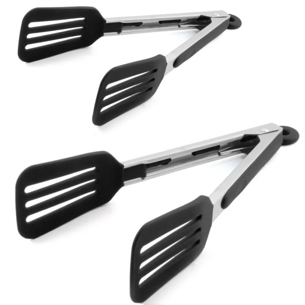 

2-piece set of food tongs stainless steel tongs silicone non-stick non-slip BBQ salad cooking tongs bread tools kitchen accessor