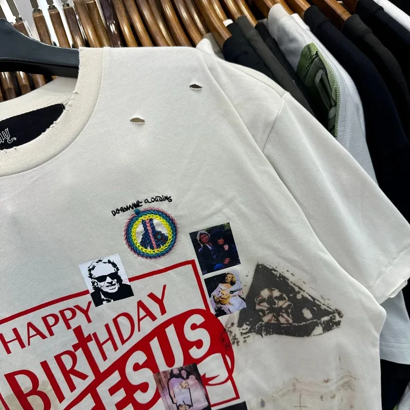 Paly Hollywood Washed White Shirt Graffiti Print Destroy Pure Cotton Men Women 1:1 Best Quality Tshirts