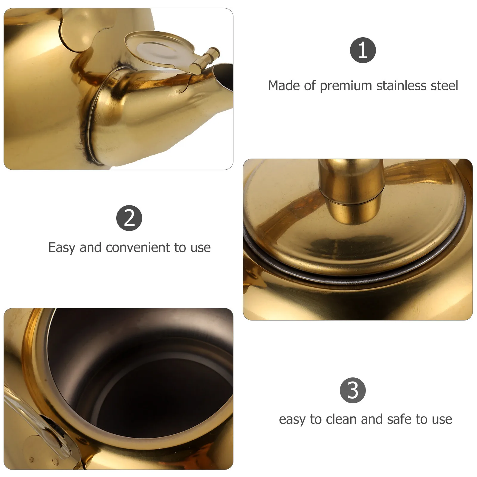 

1.5L Stainless Steel Tea Pot Thick Wall Vacuum Insulated Thermal Kettle For Home Office Travel Golden Water Jug Kitchen