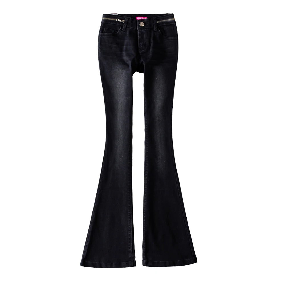 Spring classic black zipper low-belt micro-horn jeans low-waisted skinny women's pants