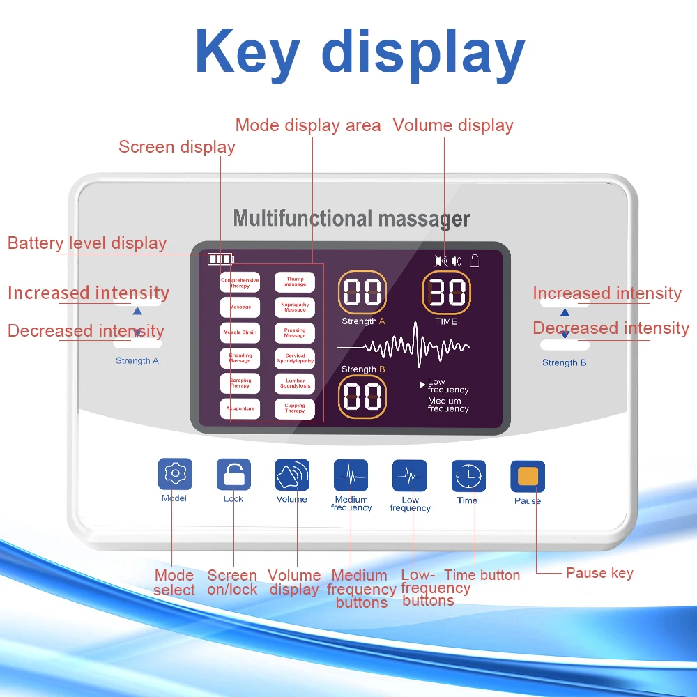 12 Modes Electric Tens Pulse Massager Acupuncture EMS Muscle Stimulator Digital Low Frequency Physiotherapy Slimming Fat Burner