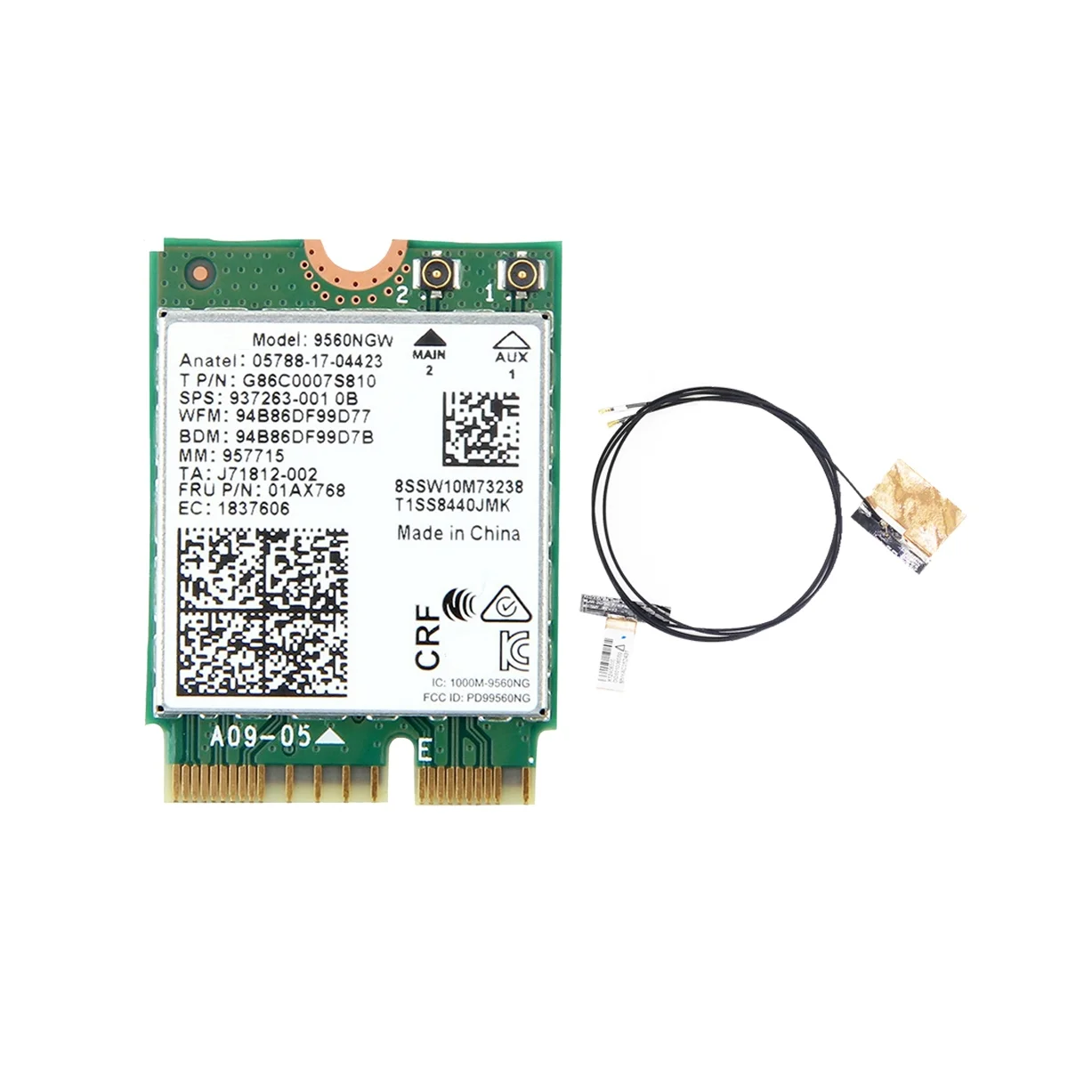 9560NGW WiFi Card+Antenna 1730Mbps Wireless AC 9560 Dual Band 2.4G+5G BT 5.0 802.11Ac M.2 CNVI 9560NGW Wireless Adapter