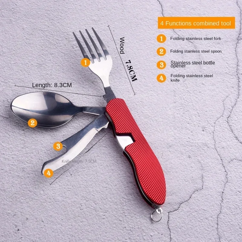 Tablespoon Set 4 In 1 Foldable Spoon Knife Fork Bottle Opener Stainless Steel Folding Pocket Kits Outdoor Tableware Set