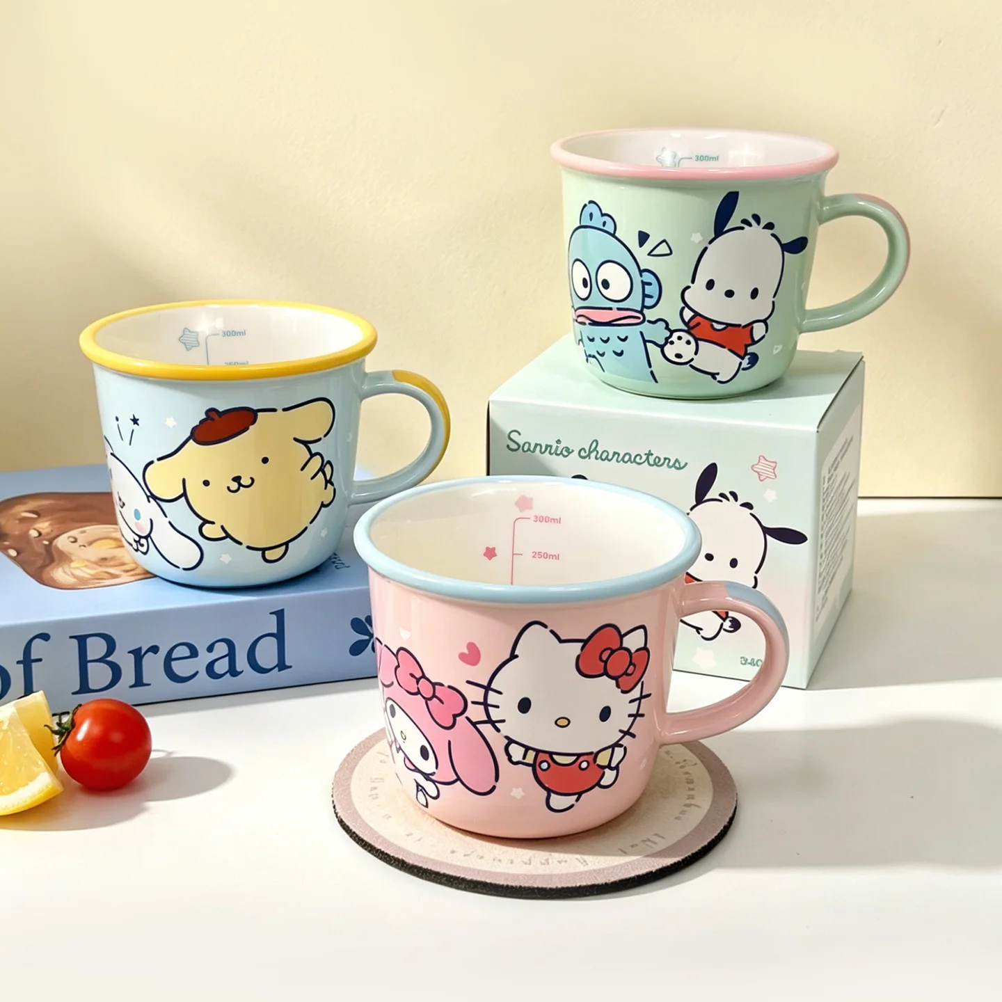 310Ml Cartoon Sanrio Hello Kitty My Melody Cinnamoroll Kuromi Ceramic Box Set Mug Kawaii  Kitchen Milk Cup Child Special Gift view 6
