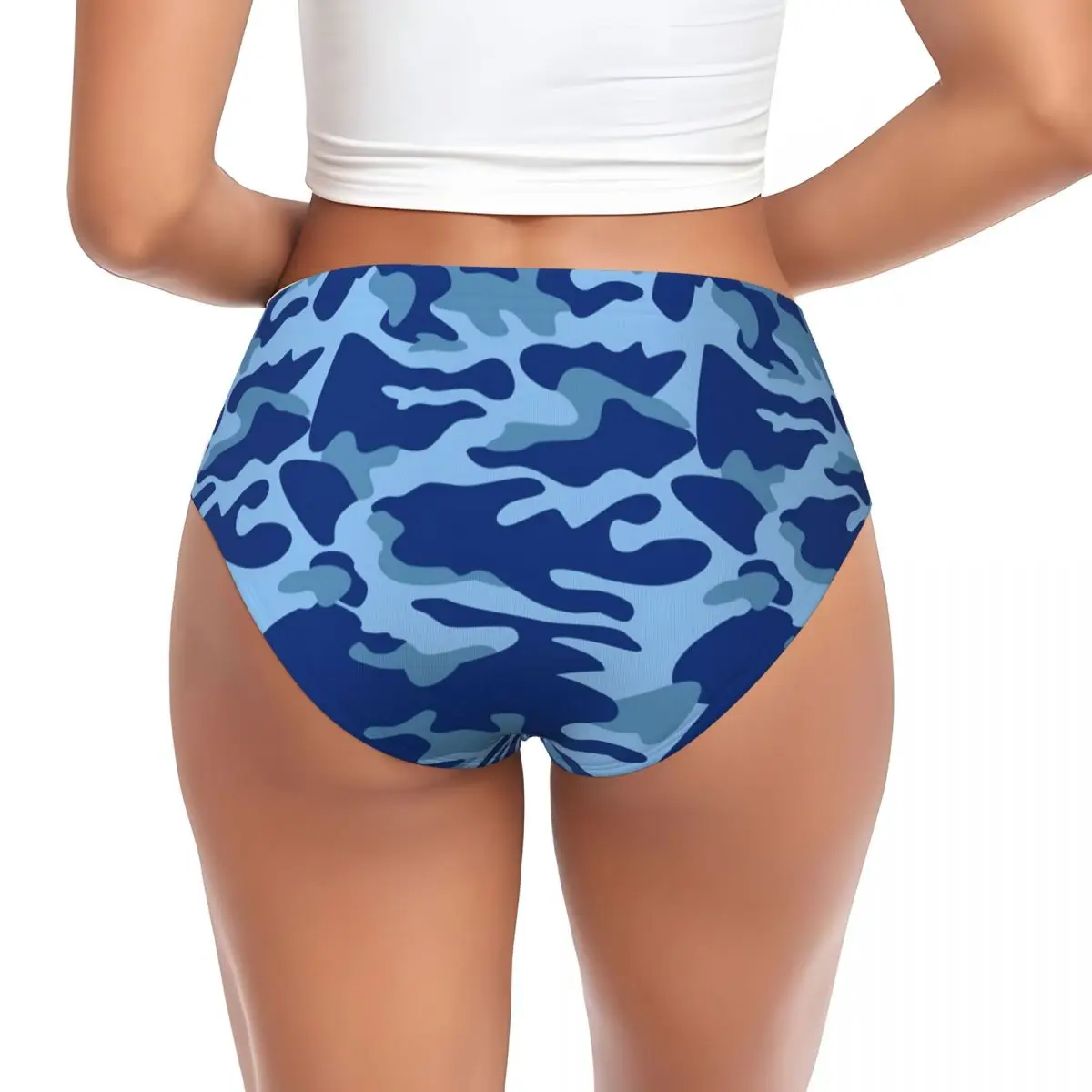 Custom Modern Blue Camouflage Brief Panties Womens Breathable Stretch Underwear For Wife Valentine's Day Gifts Underpants
