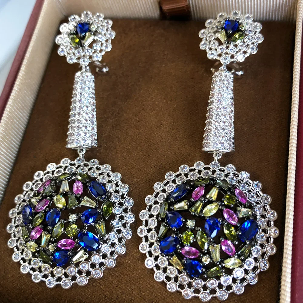 

Kellybola Luxury Multic Round Drop Earrings For Women Wedding Party Shiny Full CZ Earrings Fashion Jewelry High Quality