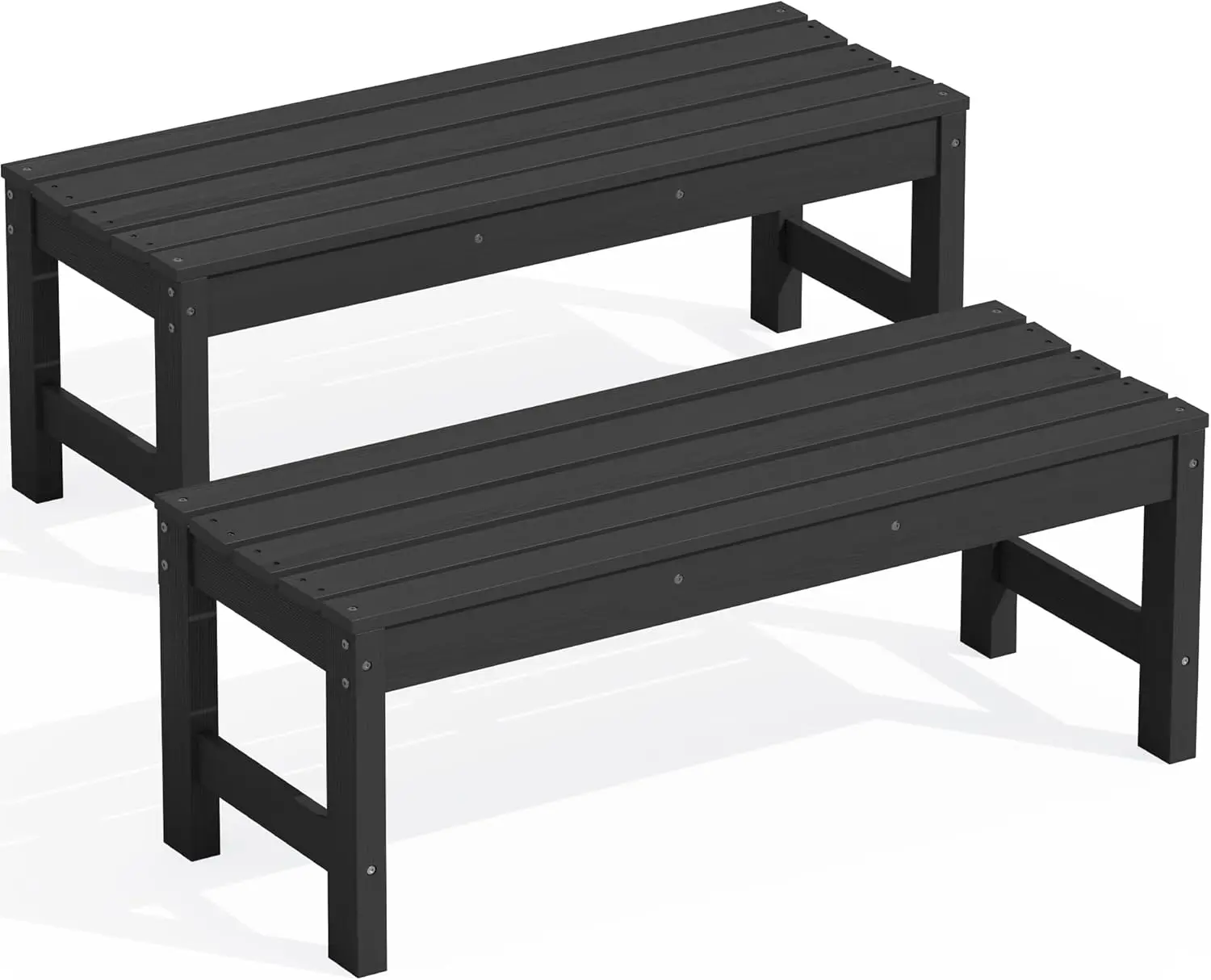 

Всепогодная скамья без спинки из HDPE с текстурой под дерево для сада, веранды и парка, изогнутое сиденье для комфорта, черная