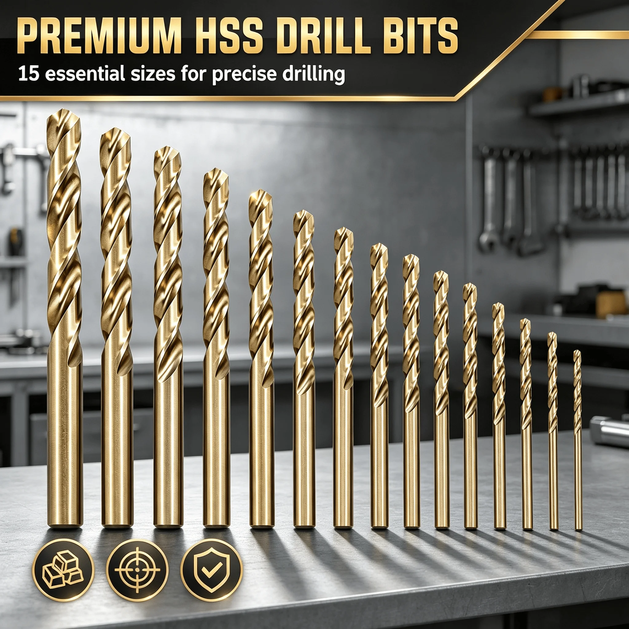 15PCS 1.5-10mm Titanium HSS Twist Drill Bits Straight Shank High Hardness Drill Bit Set for Metal Wood Plastic DIY Craft