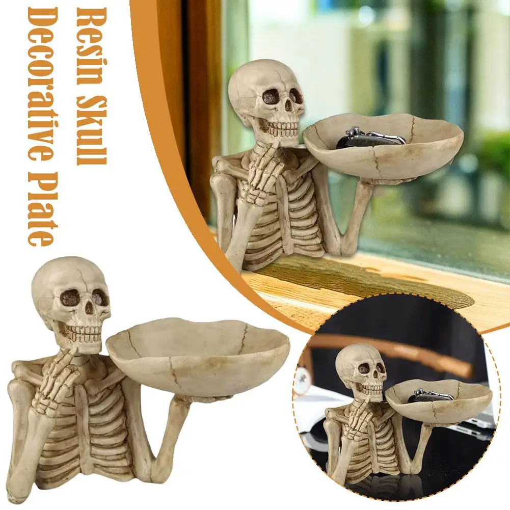 New High-end Retro Skeleton Storage Ornament Sculpture Key Skull Personality Statue Resin Tray Punk Home The Storage Plate B7O5