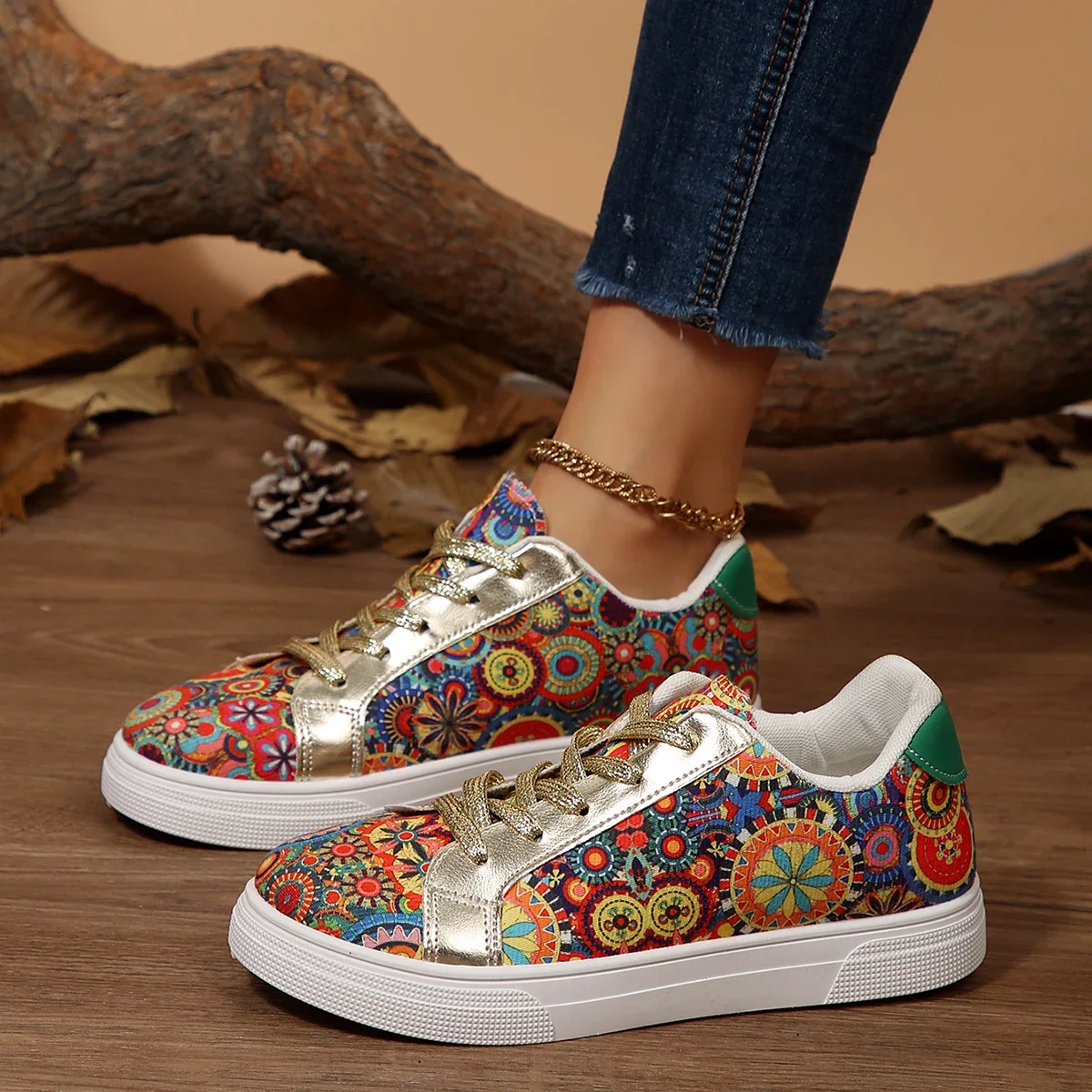 Women Sneakers 2025 Comfortable Shoes Lace-up Painting Print Platform Sneakers Women Spring Autumn Round Toe Sports Shoes Women