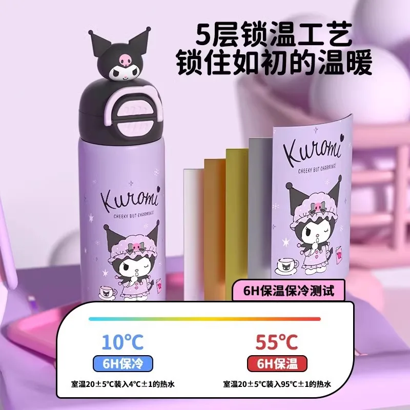 Sanrio Cinnamoroll Kuromi Cartoon 316 stainless steel straw cup Straight drinking cup with cup cover Flasks Cold and Hot Bottle