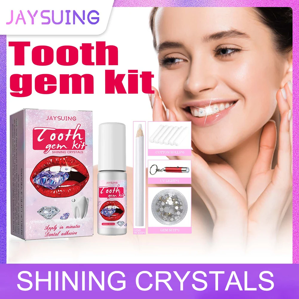 DIY Tooth Gem Kit with Curing Light Glue Tooth Decoration Kit Safe Easy Crystal Jewelry Tooth Gem Reliable Professional Ornament