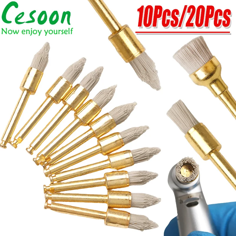 20pcs Dental Alumina Prophy Brushes Polishing Polisher Disposable Latch Flat Sharp Bowl Type Used for Stain Removal and Polish