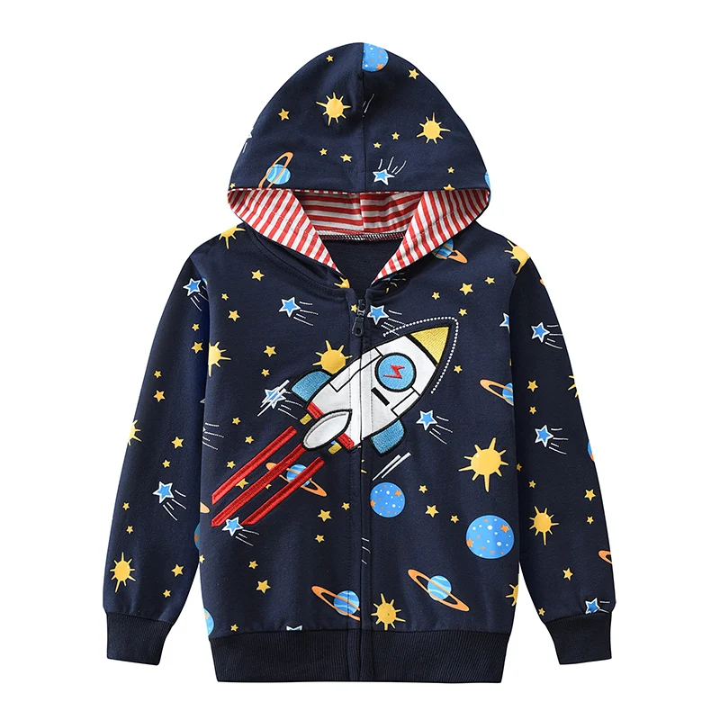 Little Hand Toddler Boys Space Rocket Printed Hoodie Cotton Zip Up Long Sleeve Spring Autumn Outer Coat Sweatshirt for Kids 2-7Y