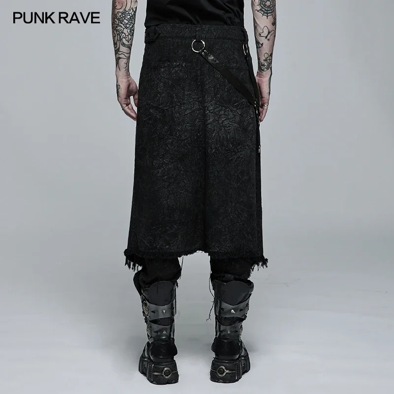 PUNK RAVE heren gothic donker getextureerde bedrukte stijlvolle kilt versierd die afneembare lederen lus party club heren rokken broek