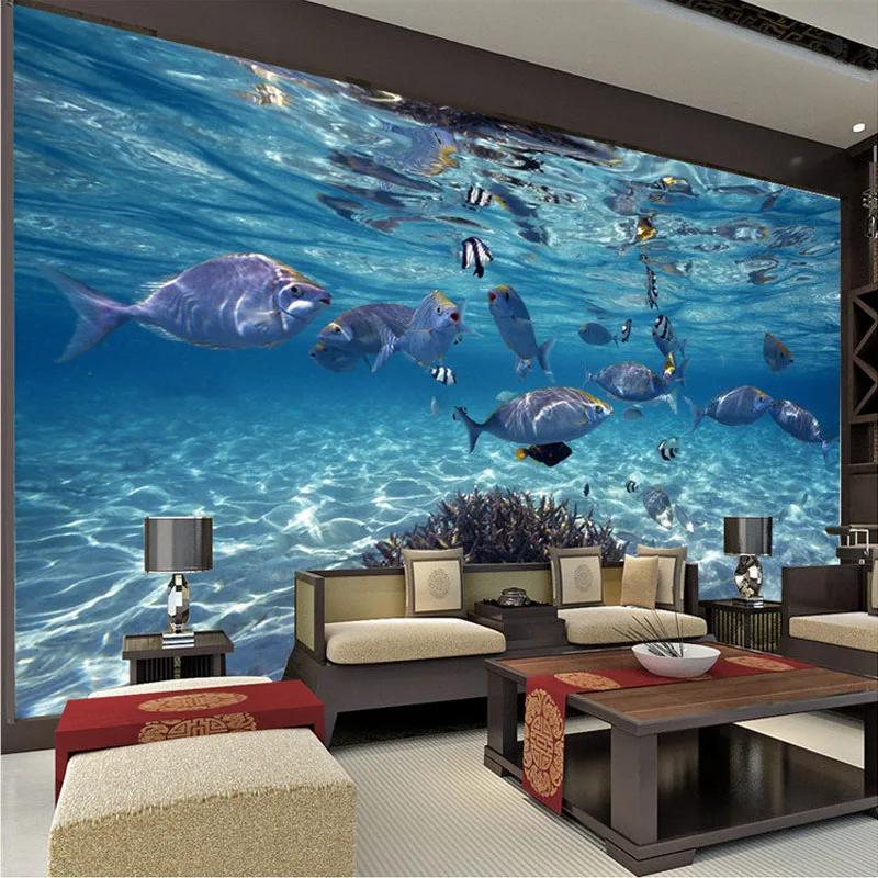 Papel de parede foto personalizada 3d estereoscópico subaquático mundo de peixe marinho sala de tv crianças fundo de tv mural 3d papel de parede