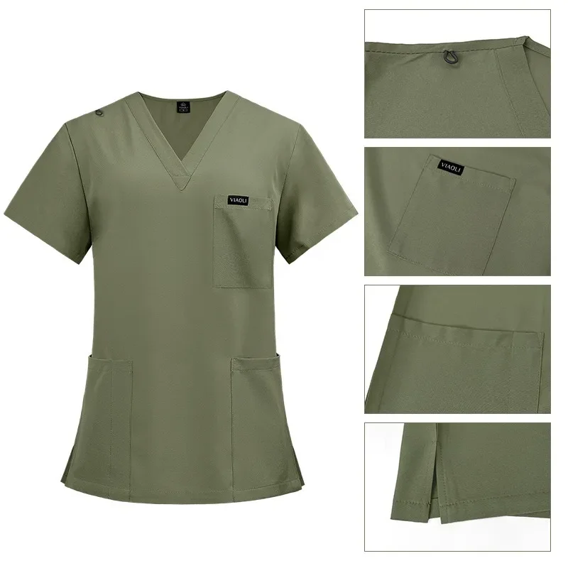 Stretch Scrubs Women Set Nursing Uniforms Clinical Scrubs Set Nurse Doctor Dustproof Workwear Medical Scrubs Top Jogger Pants
