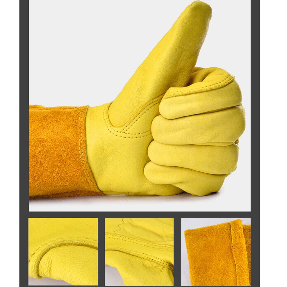 1 paire de gants de taille de roses longs à l'épine, mitaines de travail en cuir respirantes, Protection du travail, gants longs coudés pour femmes et hommes