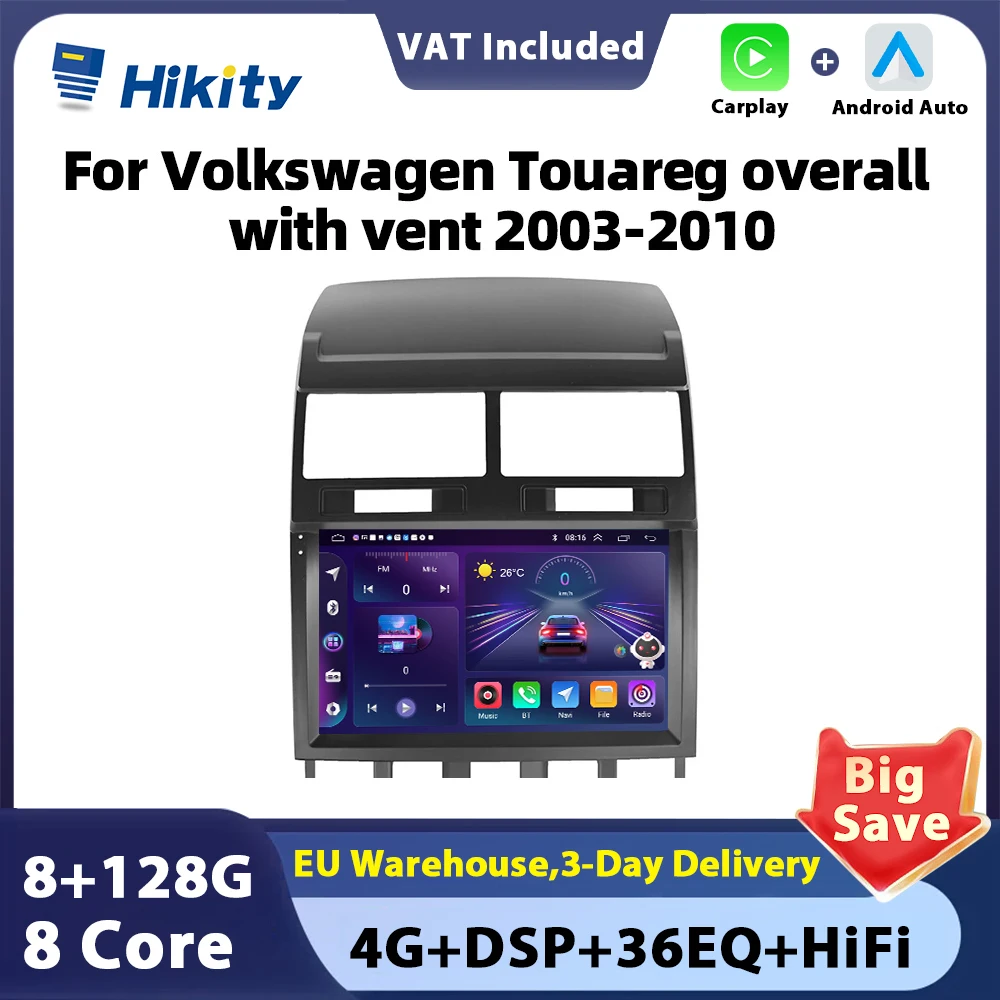 Hikity 2 din Android Car Auto Stereo Radio Carplay For Volkswagen Touareg  2003-2010 Android Auto DSP 4G Car Radio