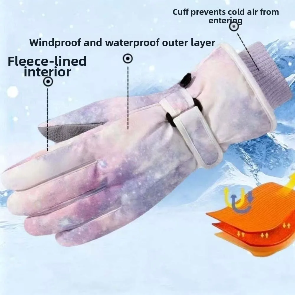 Winter Fingerwear Fleece Lined Tie Dye Gloves Thick Warm Windproof Ski Mittens Durable Soft Touchscreen Handwear Outdoor Sports