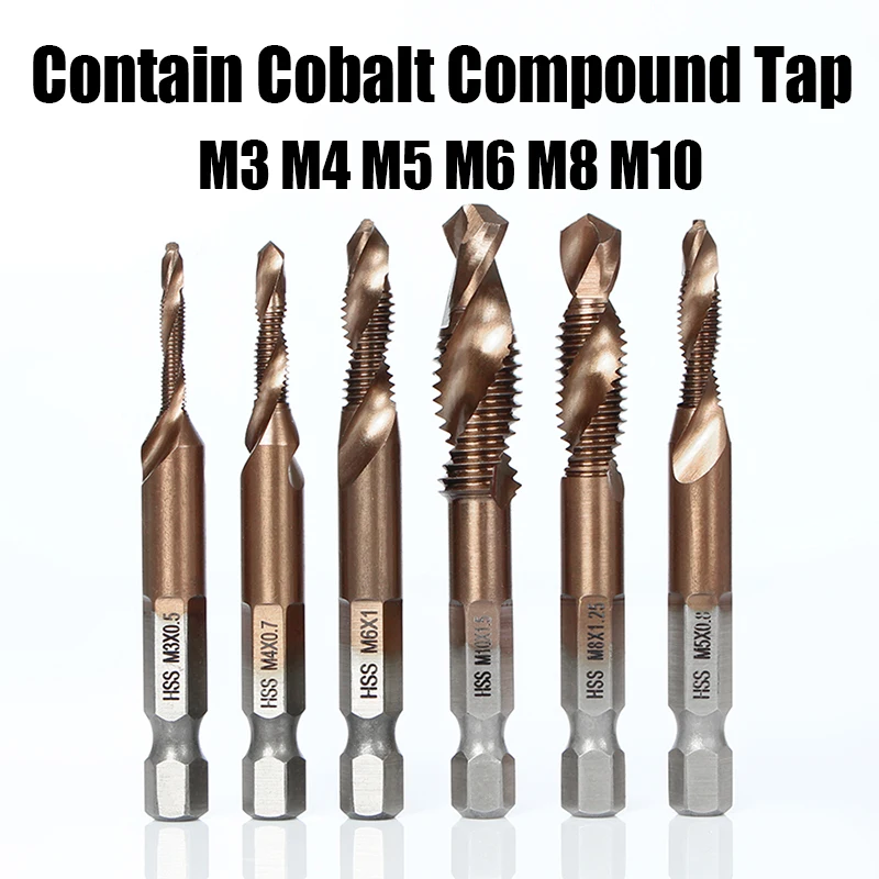 

M3 M4 M5 M6 M8 M10 Contain Cobalt Compound Tap HSS Hex Shank Screw Thread Tap Drill Bit Machine Compound Tap Thread Screw Tools