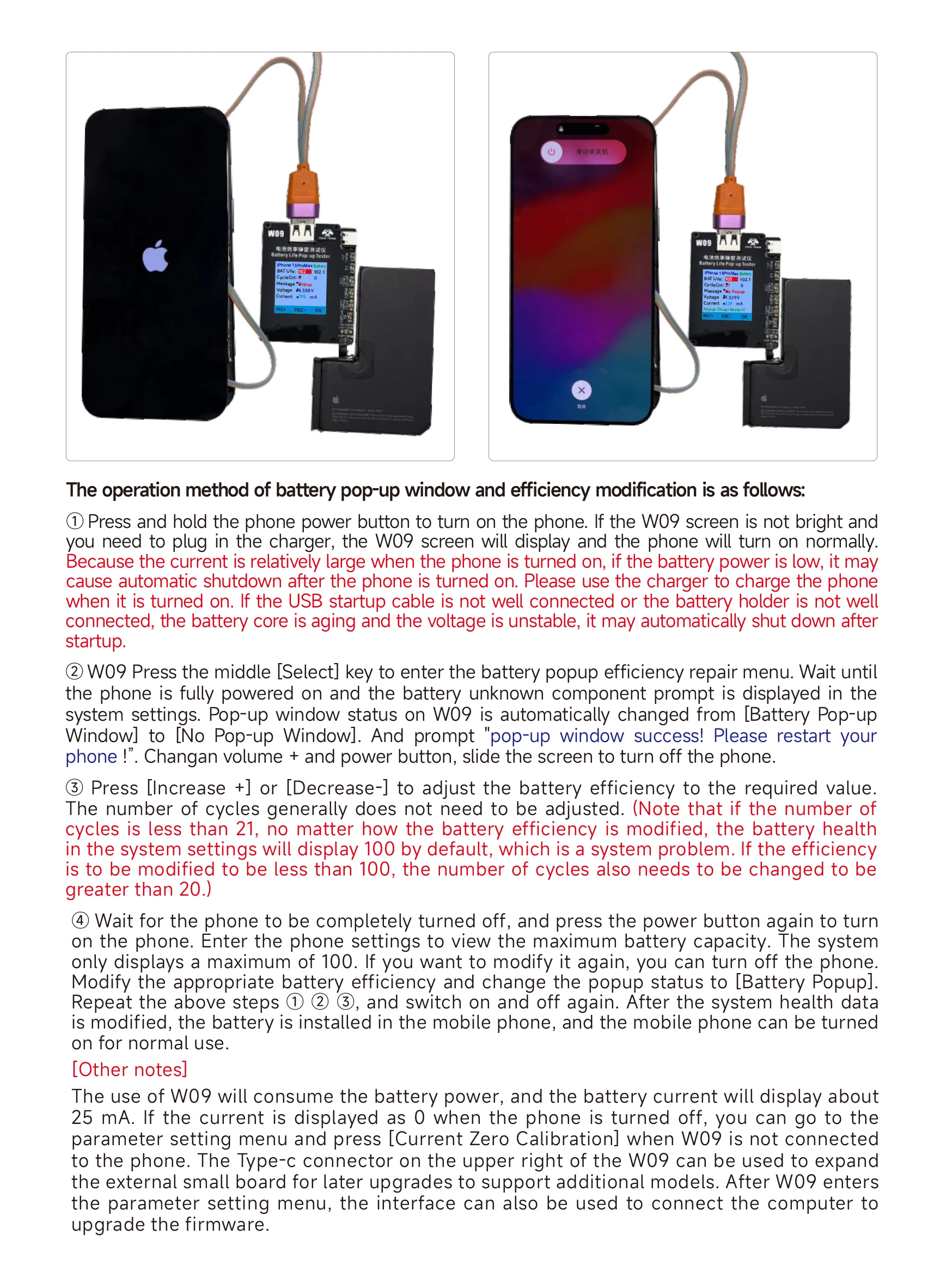 OSS W09 Pro V3 Battery Life Pop-up Tester for IPhone11-15PM Detection Modify Battery Efficiency 100% Cycle Health Data Tool