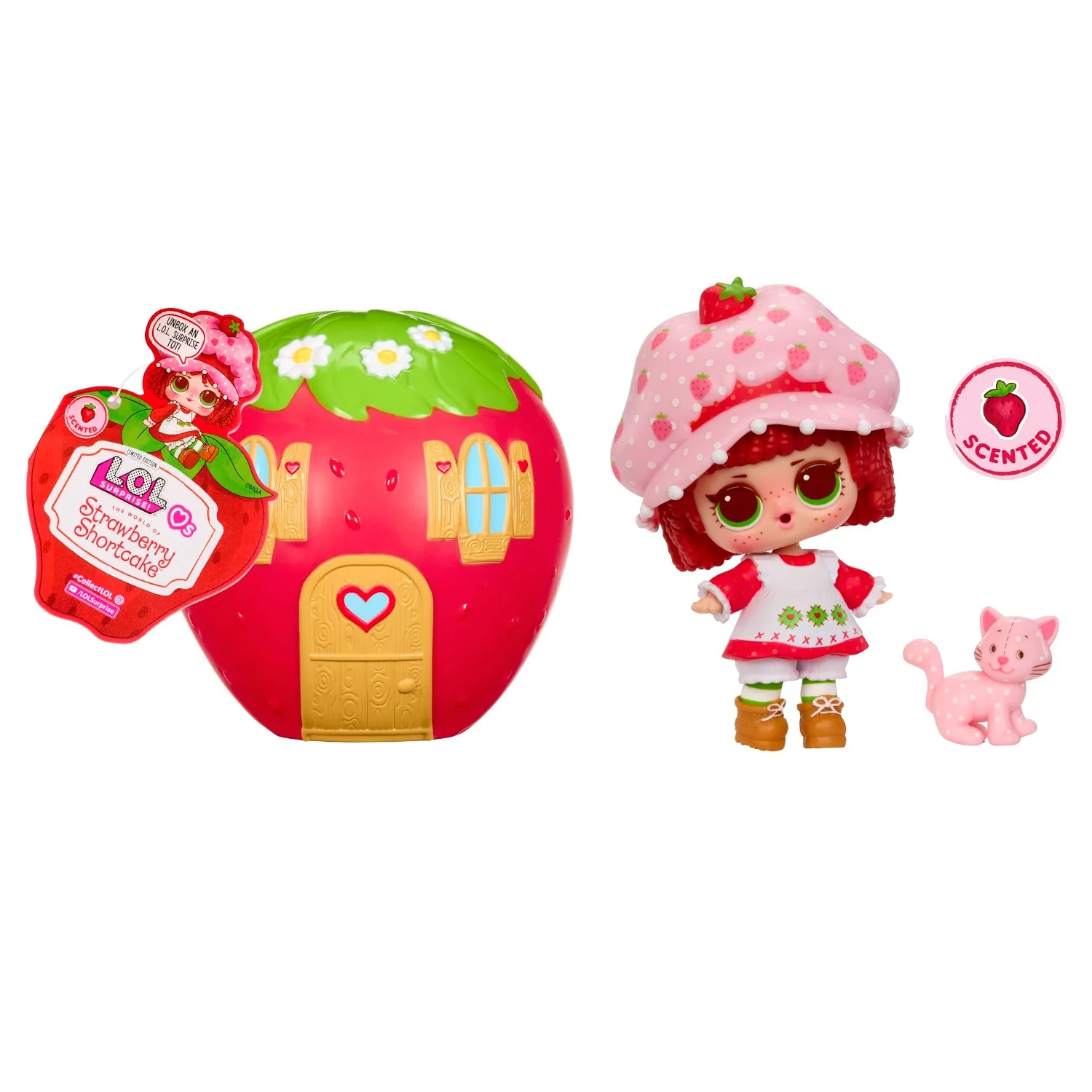 L.O.L. ¡Sorpresa! Strawberry Shortcake Tots: muñecas perfumadas, 7 sorpresas, mascota y accesorios. Set de juego Strawberry House, para niños de 4+ años