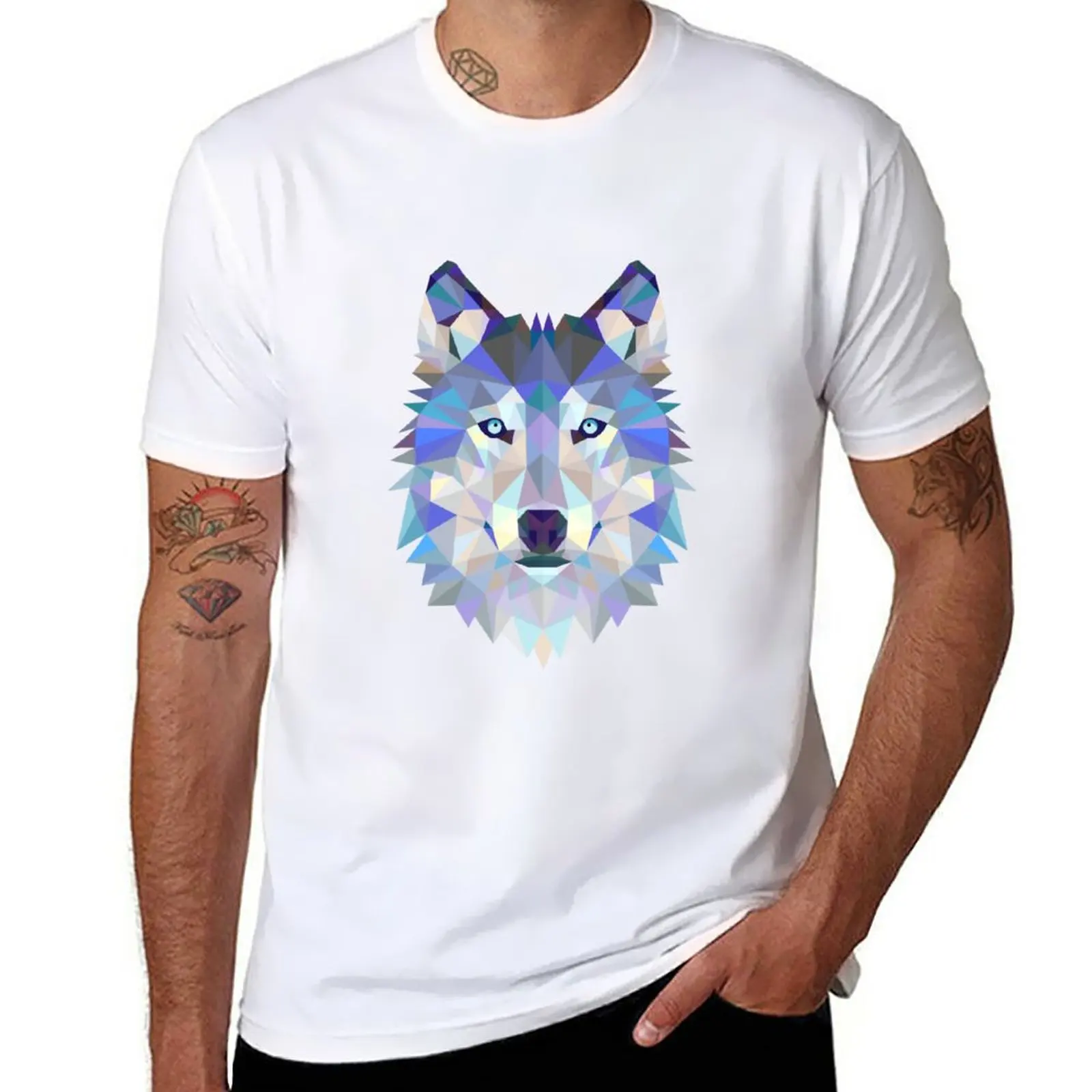 

Geometric Wolf T-Shirt kawaii clothes customs Aesthetic clothing men clothes