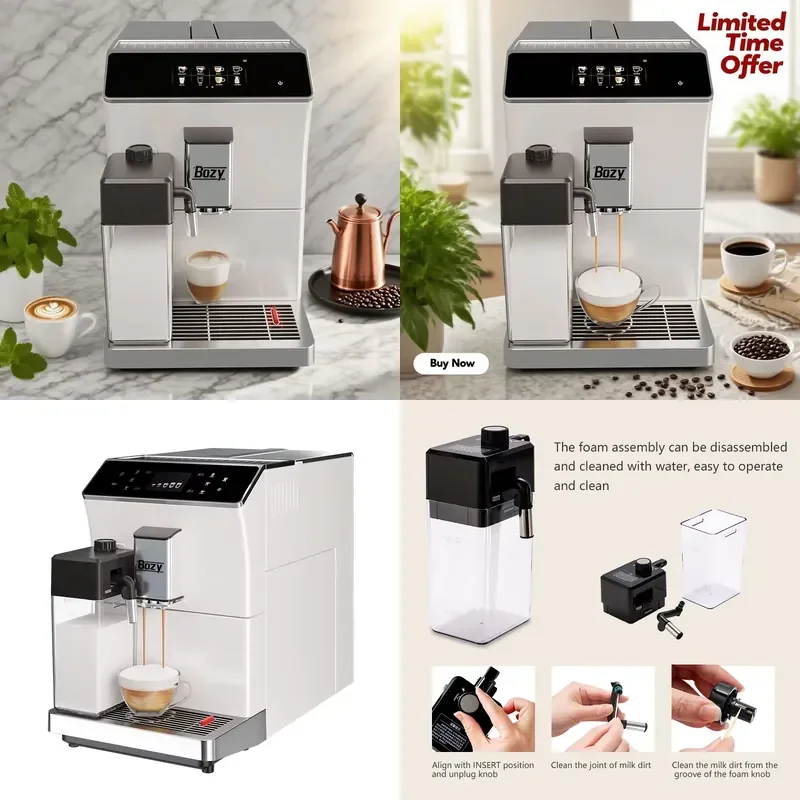 Automatic Espresso Coffee Machine with Grinder and Milk Frother for Home and Office Use