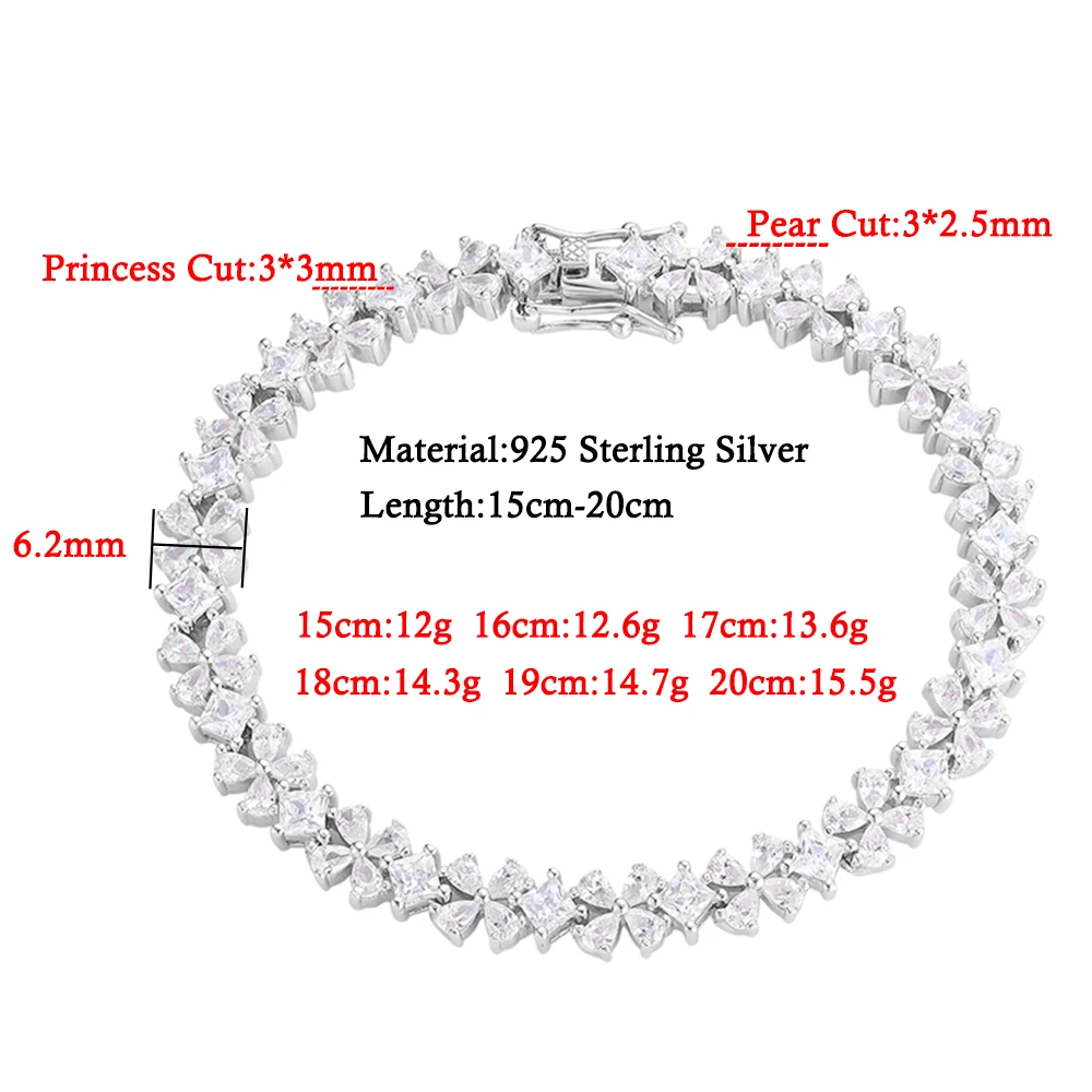 S925 Sterling Silver Four Leaf Clover Bracelet For Women Princess Pear Cut Diamond Zircon Bracelets Trendy Wedding Jewelry Gifts image 2