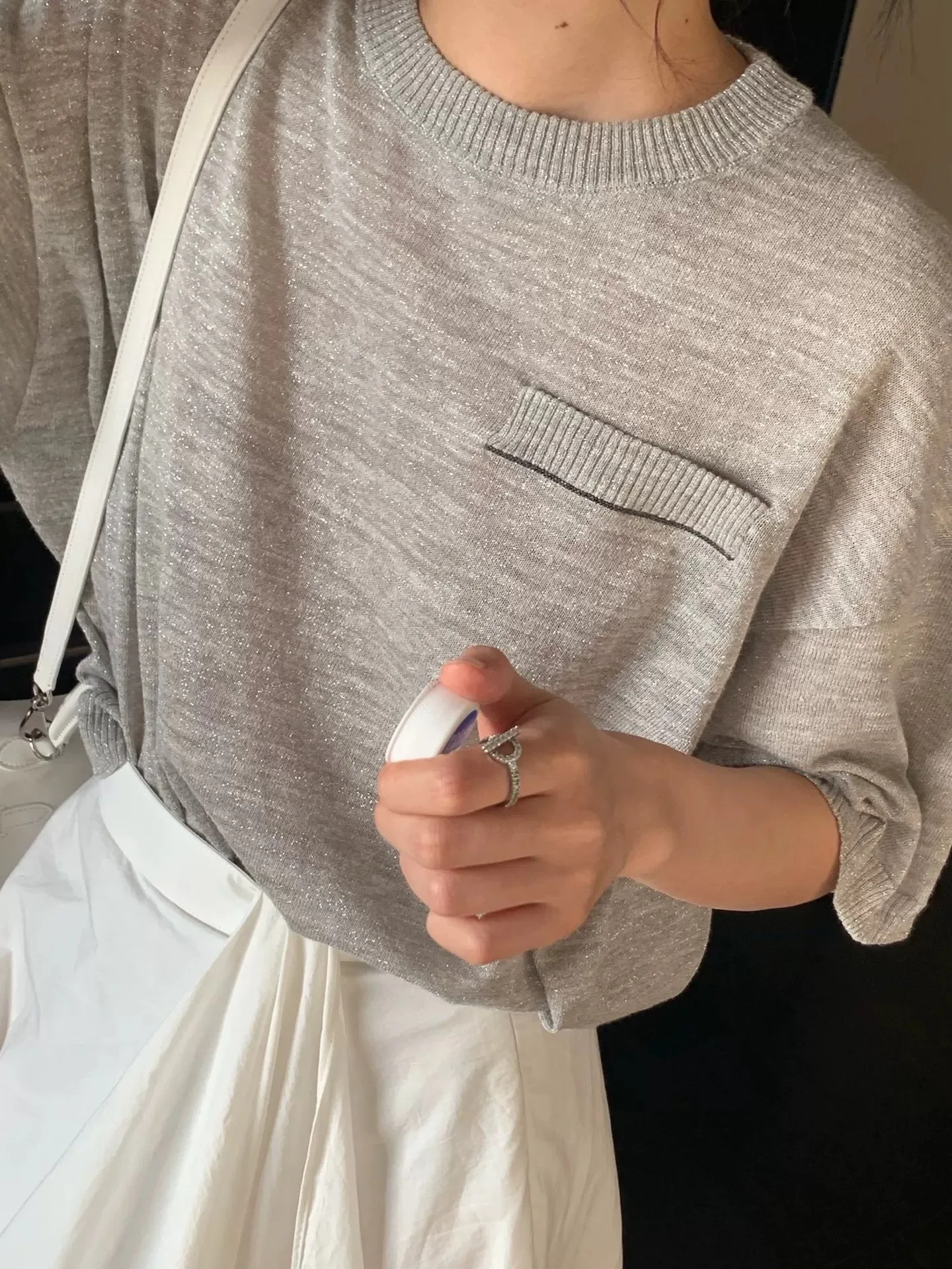 

2025Flaxen Silver Crew-Neck Short-Sleeve T-Shirt Top for Women Comfortable Cotton Basic Solid Color T-Shirt for Spring/Summer