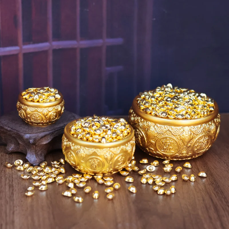 Brass Golden Toad Treasure Bowl Ornament with Lid for Living Room and Store Decoration Money Box Opening Gift Wealth-Attracting