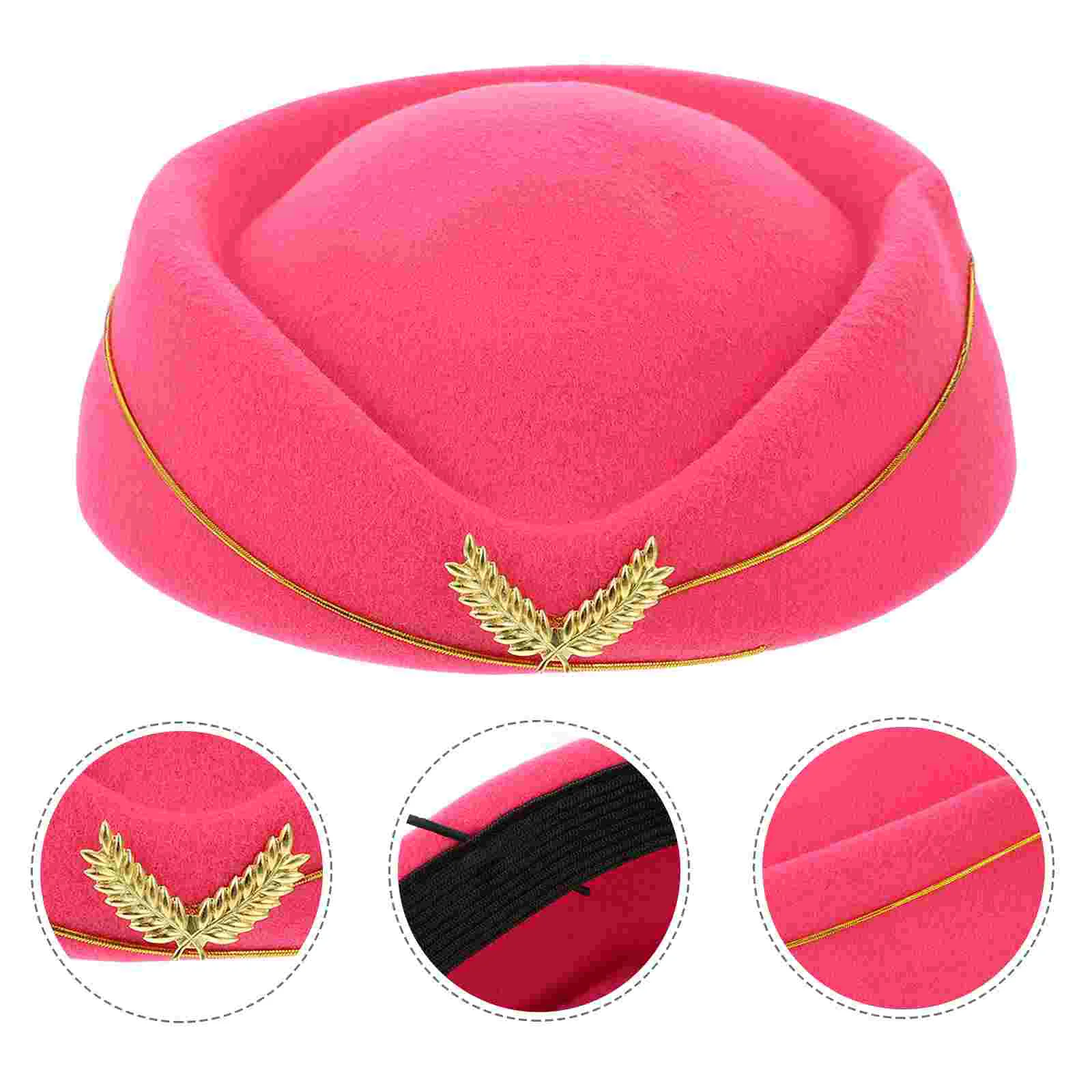 

Women Stewardess Hat Felt Flight Attendant Hat Costume Air Hostess for Costume Cosplay Band Musical Performance (Rosy Size M)