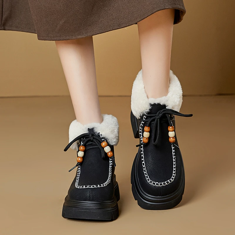 

High End Women Platform Snow Boot Luxury Genuine Leather Ankle Boot Super Warm Winter Shoes for Woman Designer Shoes Botas Mujer