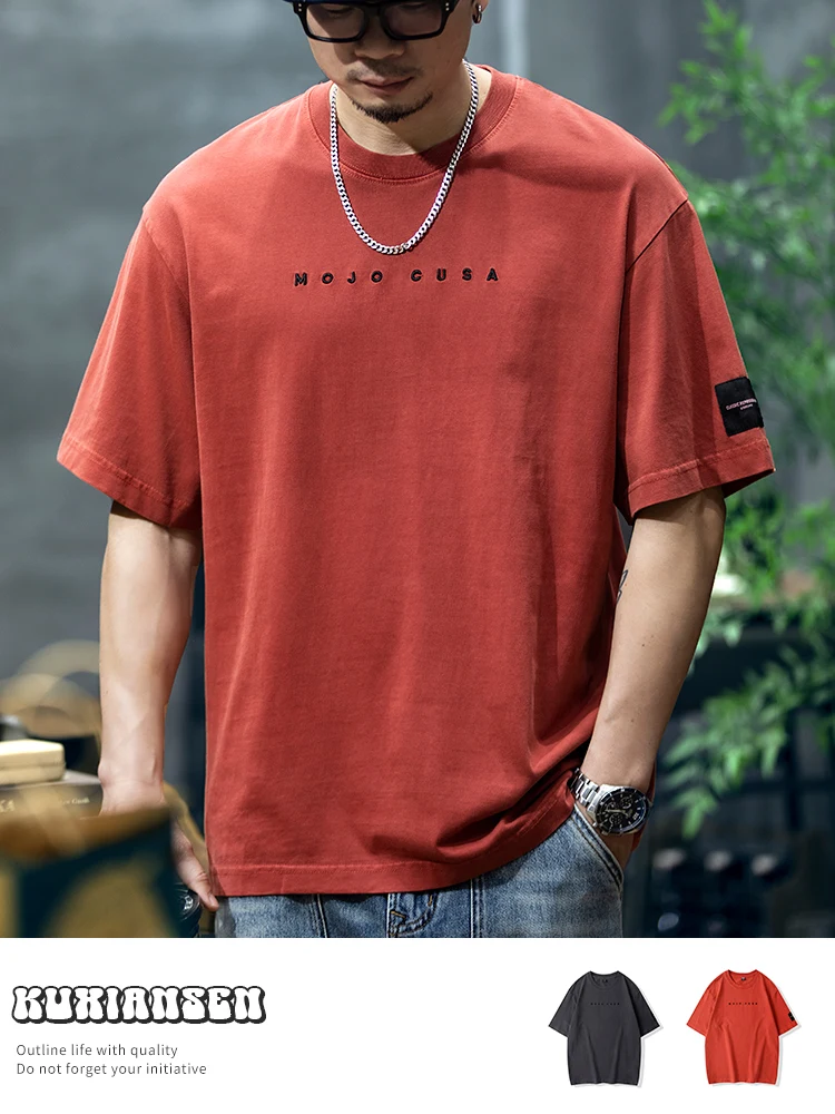 Heavyweight Summer Washed Short Sleeve T-Shirt Men's Loose Fit Pure Cotton round Neck Breathable Fashionable Casual Top