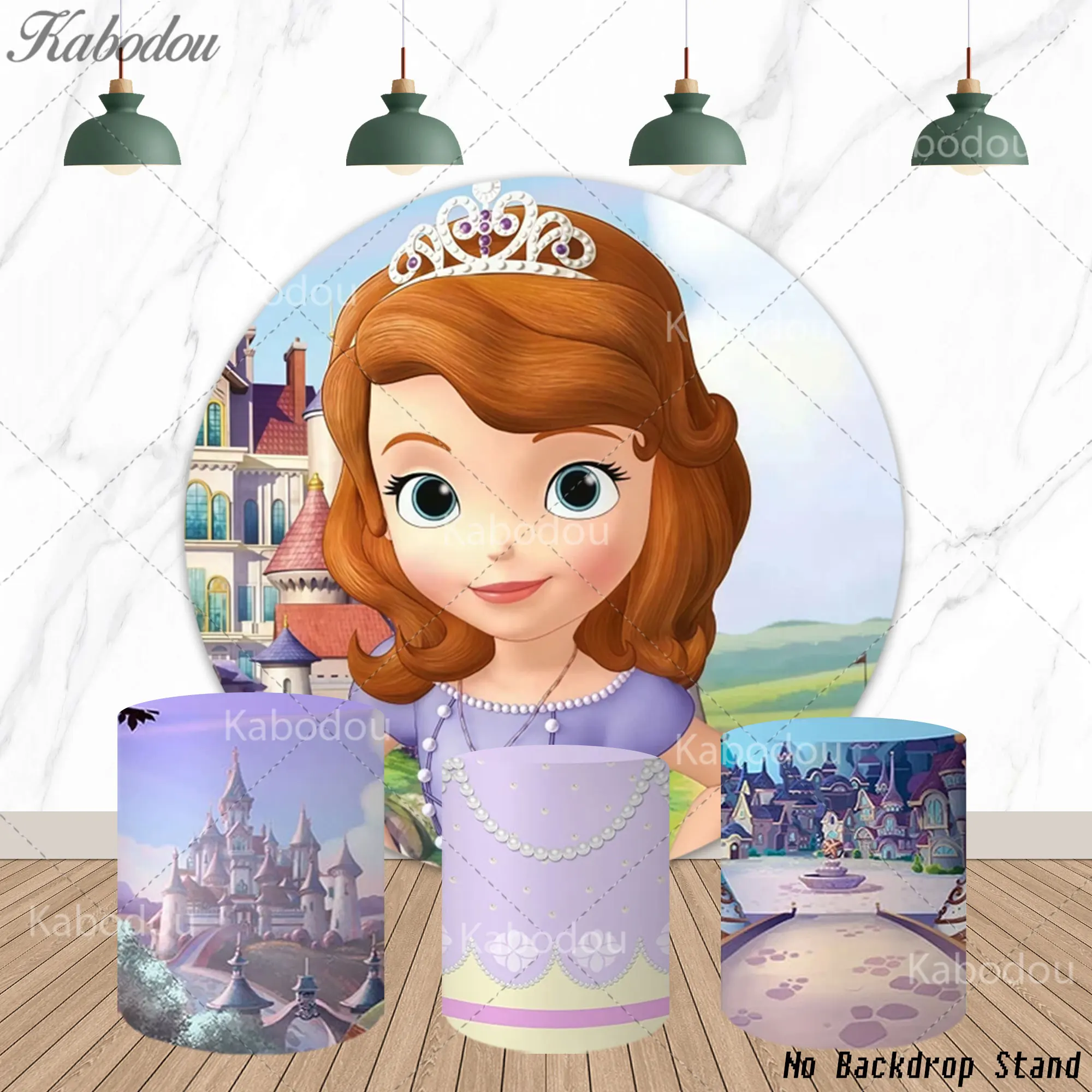 Sofia the First Round Backdrop Baby Birthday Girls Party Baby Shower Children Photography Background Cylinder Cover Decorations
