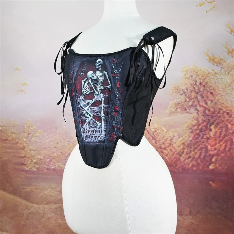 르네상스 여성 타이트 코르셋 뷔스티에 캐미 고딕 보디스 레이스업 본드 쉐이핑 탑 스컬 무대 의상 크롭 베스트 파티용