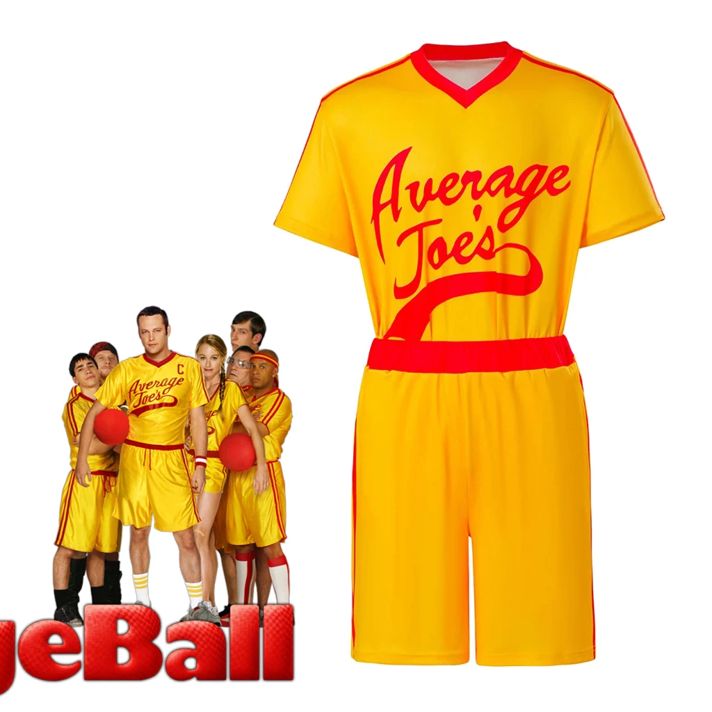 Disfraz de Cosplay de la Película Dodgeball: Average Joes, Ropa Deportiva Amarilla, Conjunto de Camiseta y Pantalones Cortos de Moda para Hombre, Disfraz de Halloween