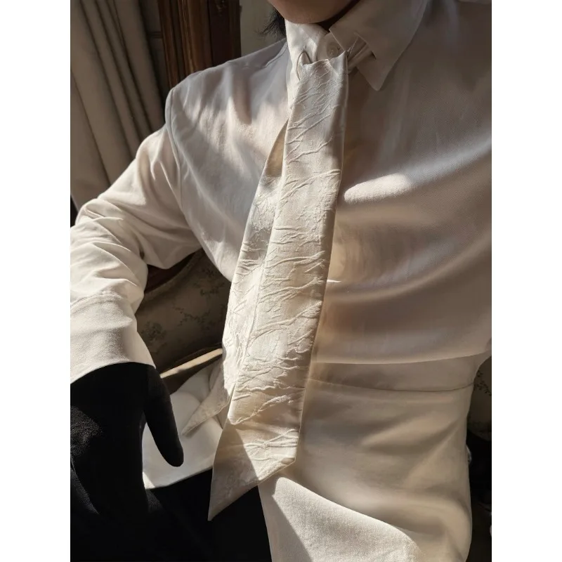 Men Court Style Ribbon Waist Seal Long-sleeved Shirt