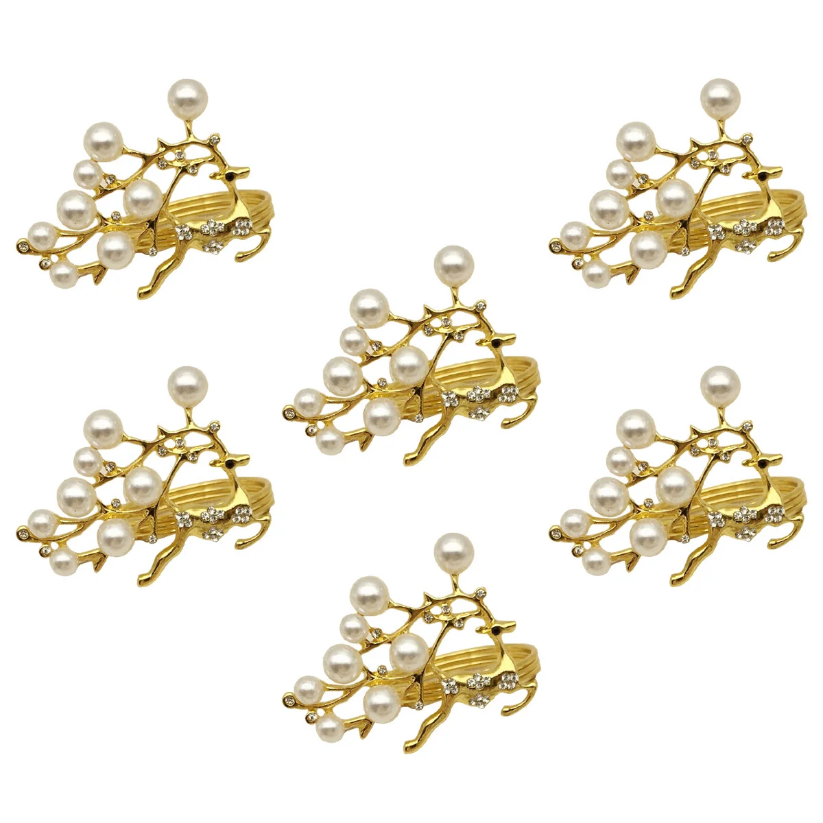 

6 Pcs Christmas Party Table Decor Napkin Ring Elk Design Rings Decorative Buckles Pearl