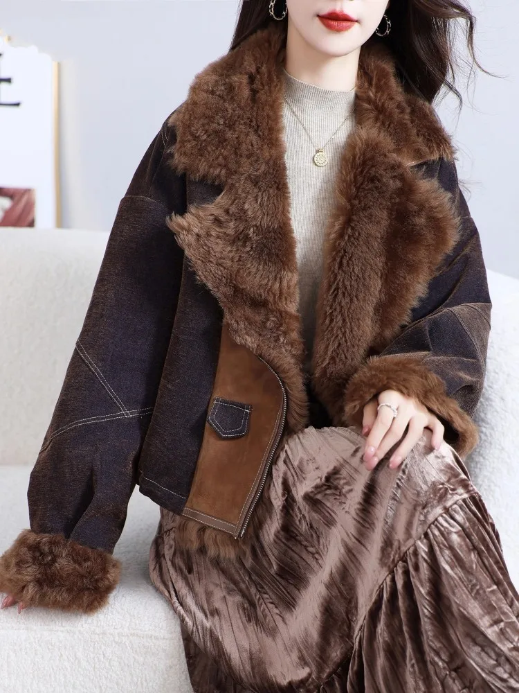 Nuovi capispalla invernali da donna in vera pelliccia patchwork vintage addensare caldo piumino cappotto corto casual di design ampio di alta qualità