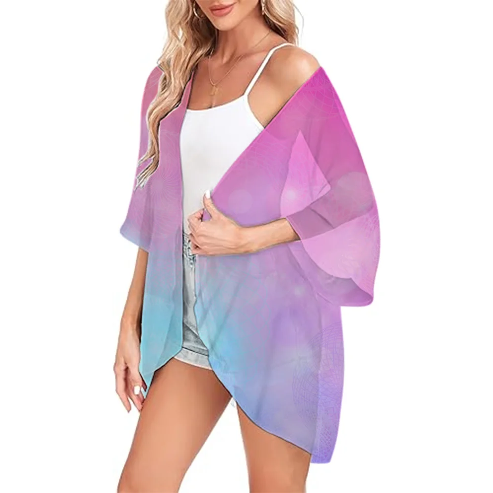 Summer Kimono Chiffon Cardigan Tops Gradient Printed 2024 New Women Beach Cover Up Tops Beachwear Hawaii Chiffon Cardigan Shirts