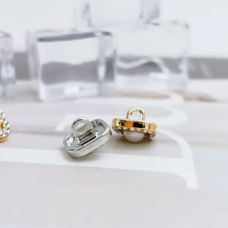 Quadratische, mit Perlen und Strass verzierte Metallschaftknöpfe, 10 Stück, 10 mm, Packung zum Nähen, Basteln, Mode, DIY, Kleidung, Bekleidung, Neu – Detail 3