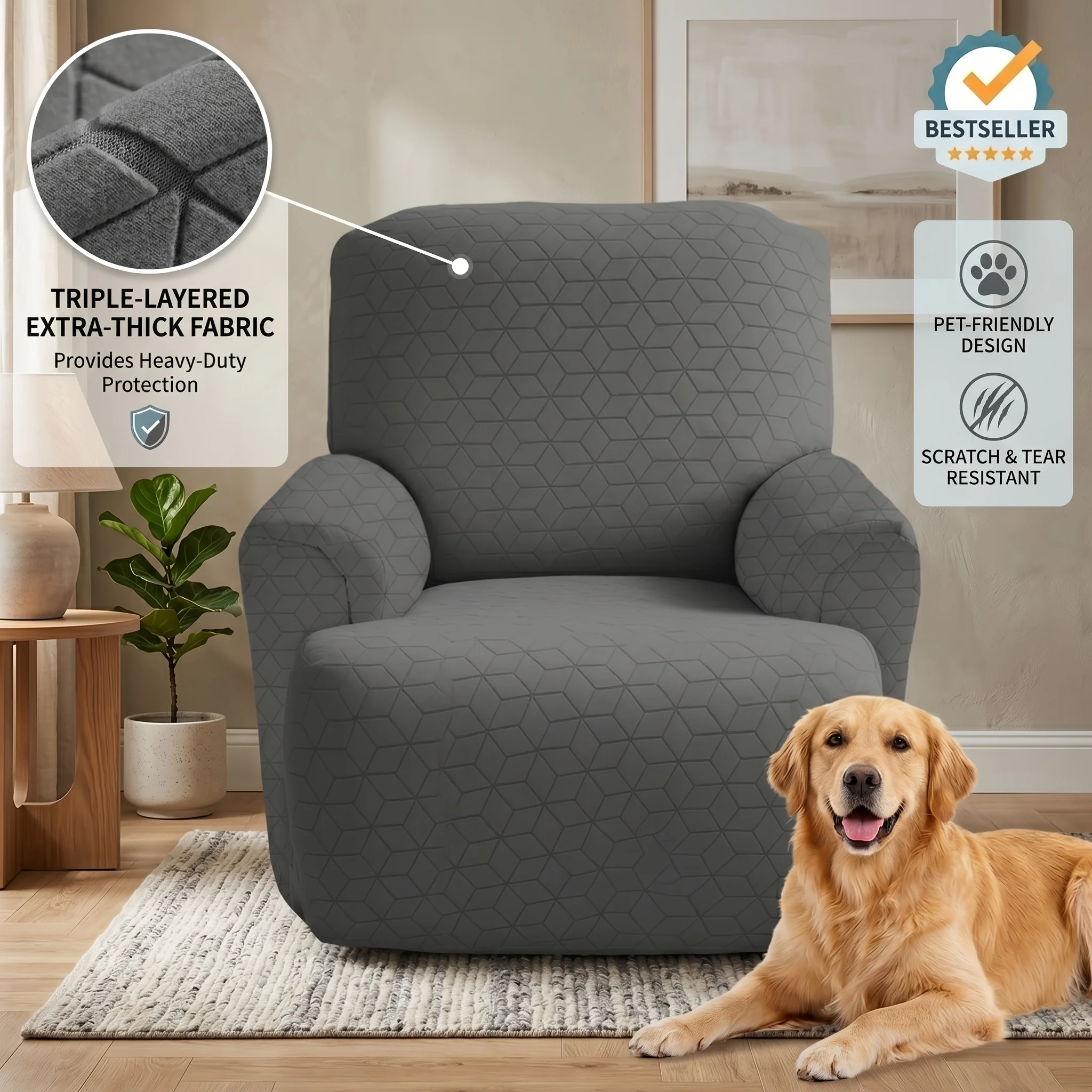 

1Seat 2026 NEW Recliner Covers For Recliners, Non-slip All-around Sofa Protection, All Seasons With Double-sided Pockets, Suitab