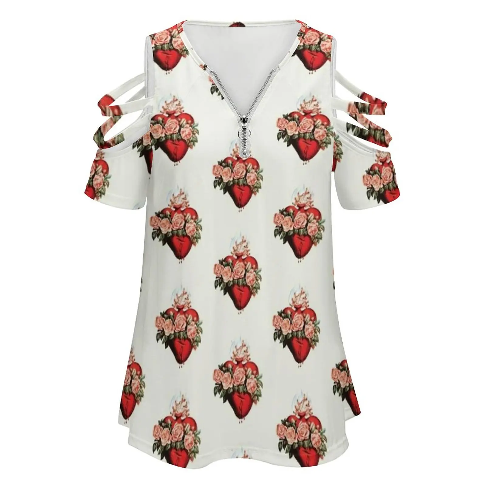 Immaculate Heart Of Mary Vintage Women Zipper Various styles Printed T Shirts Tops Full Print T-Shirt Mary Catholic Heart Jesus