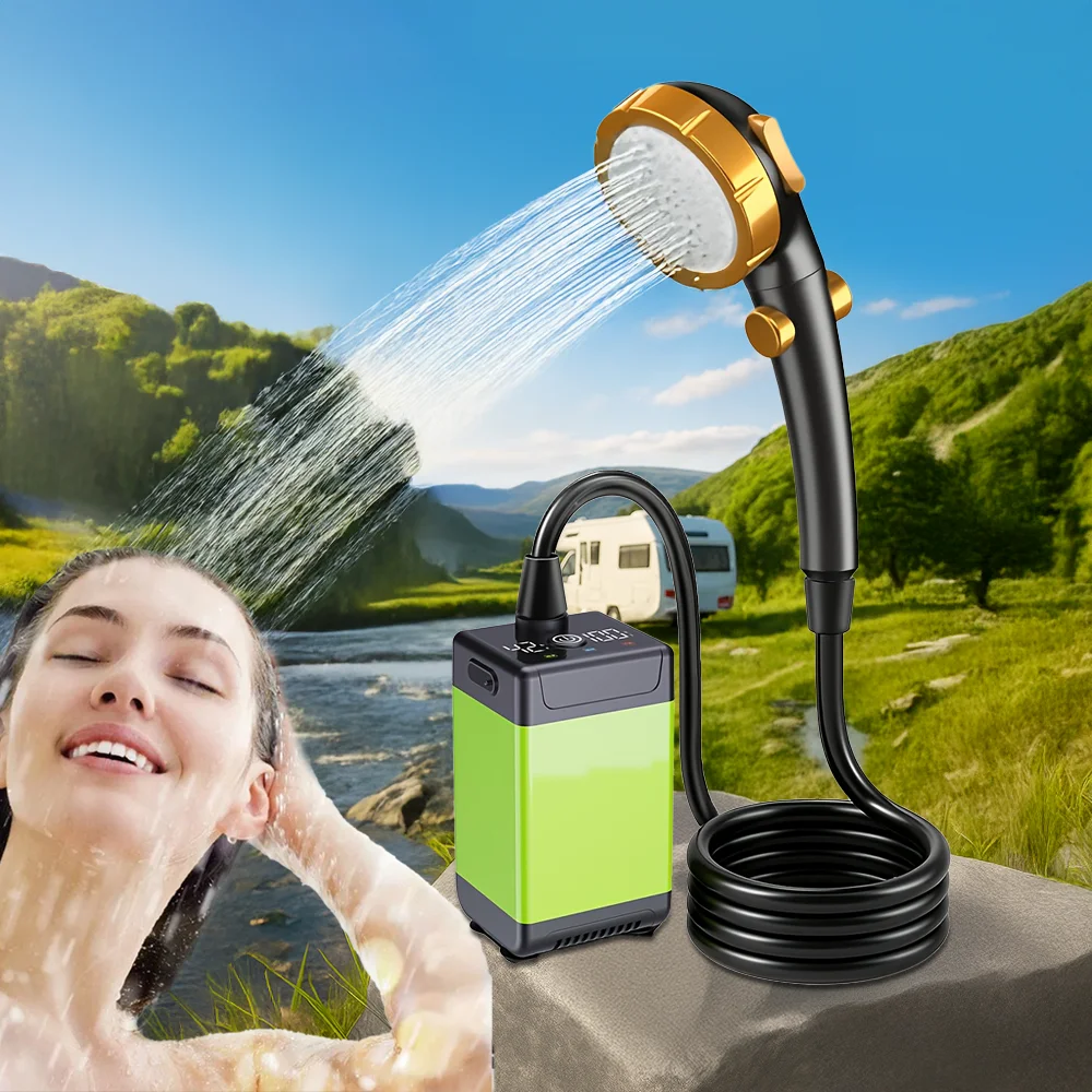 

Portable camping shower bath shower,large-capacity rechargeable battery,3-speed adjustment,electric shower,camping,dormitory