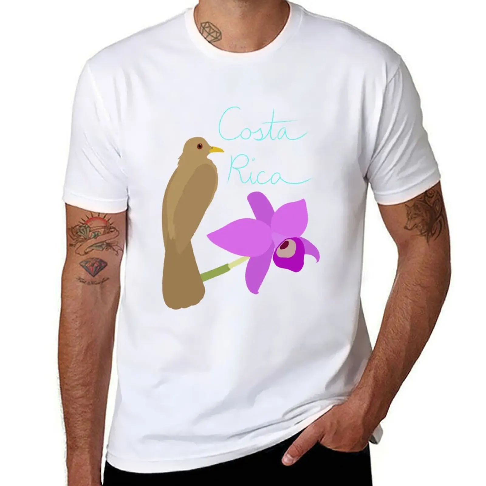 

Costa Rica: Guaria Morada and Clay Colored Thrush T-Shirt essential t shirt man graphic t shirt T-Shirt