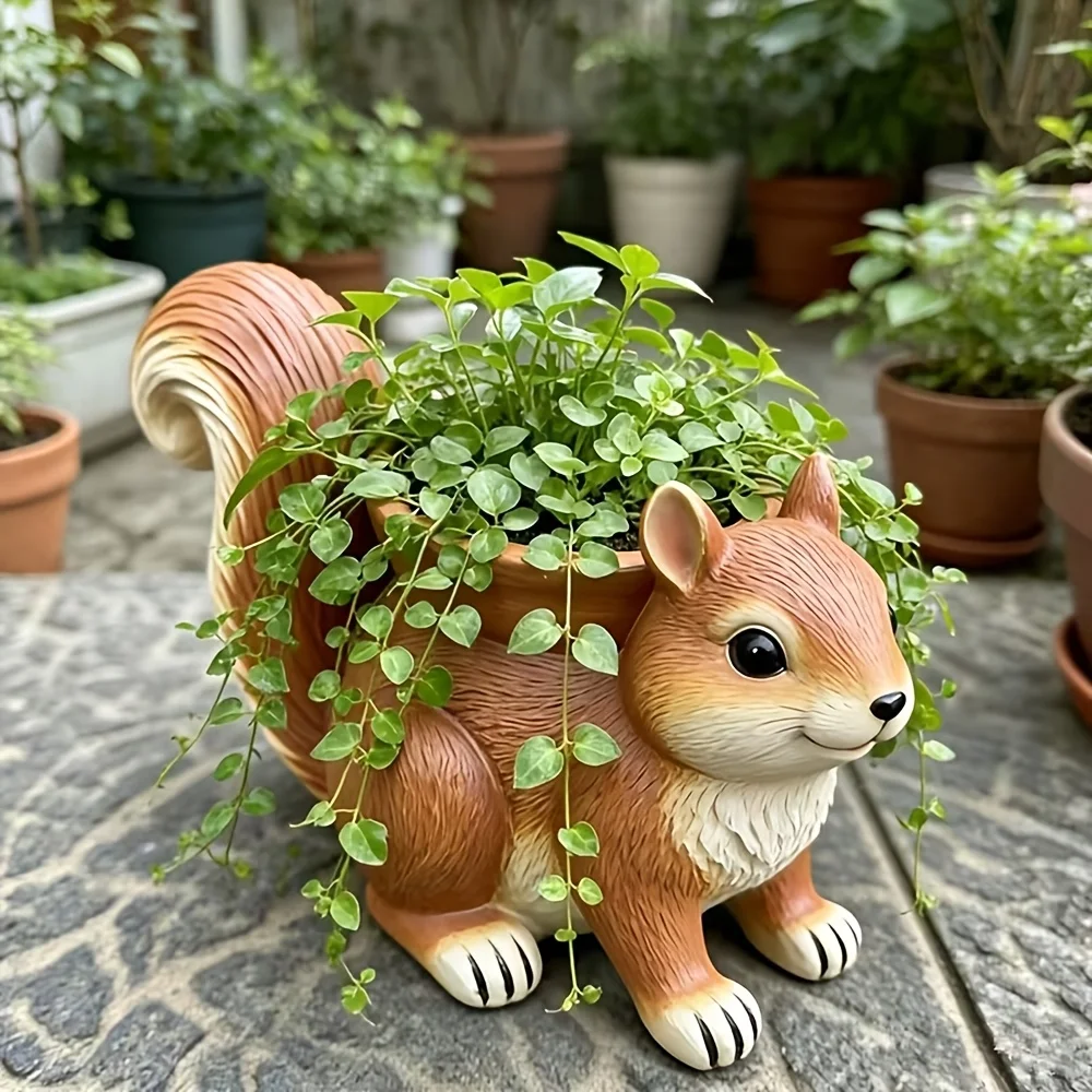 1 Piece Squirrel-Shaped Flowerpot Ornament Made of Resin, Animal-Shaped Home Balcony Garden Decoration Craft, Garden Decoration Ornament, Holiday Gift Item